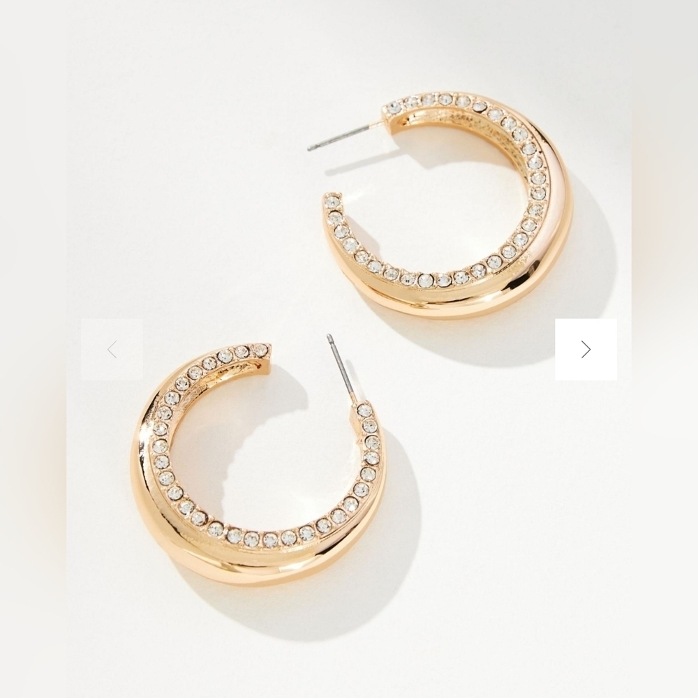 ANTHROPOLOGIE, Pave‎ Open Hoop Earrings, Gold Tone- NEW!